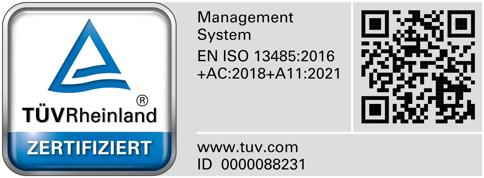 Zertifikat Qualitätsmanagement nach ISO EN 13485
